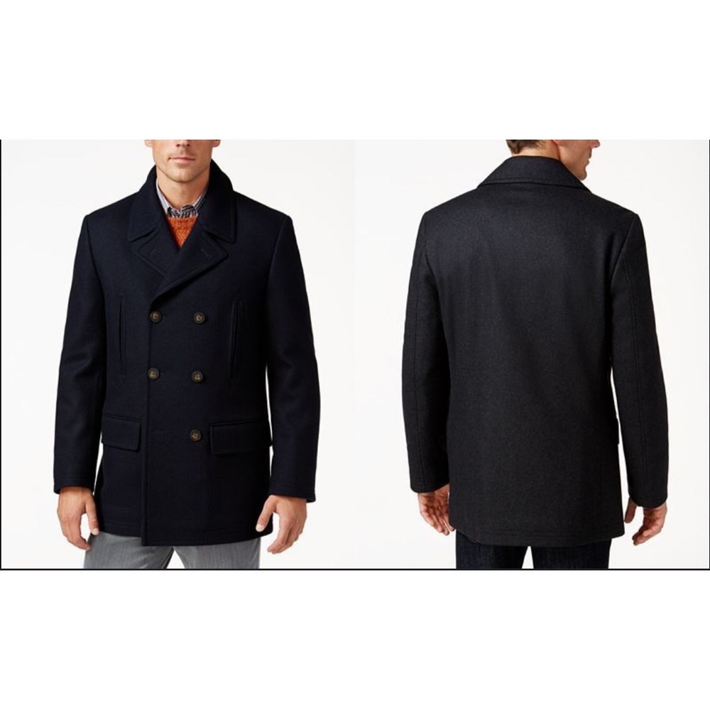 LAUREN RALPH LAUREN Wool Blend Pea Coat Size 46 R‎ Nautical Anchor Button Detail - Picture 4 of 9